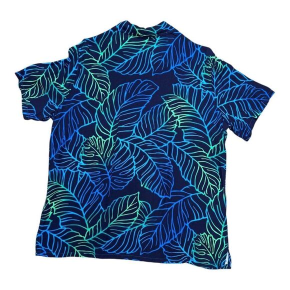 Vintage Go Barefoot Hawaiian Leaf Print Short Sleeve Button-Up Shirt XL Beach - Picture 3 of 4
